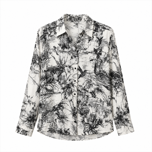 شومیز زنانه طرحدار رنگ سفید مشکی